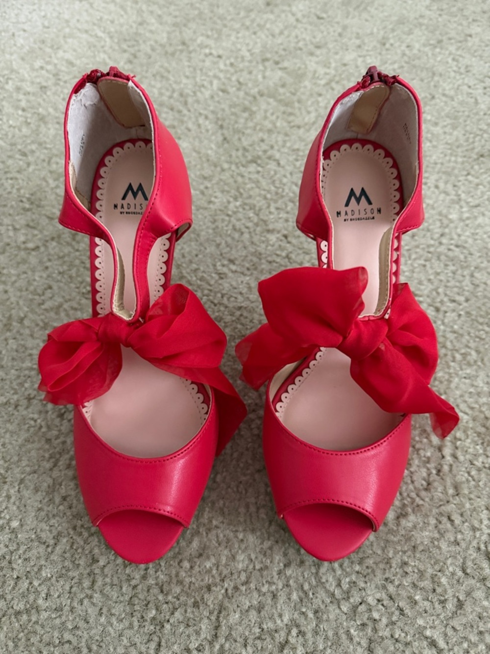 Red Bow Peep-Toe Heels- Never Worn